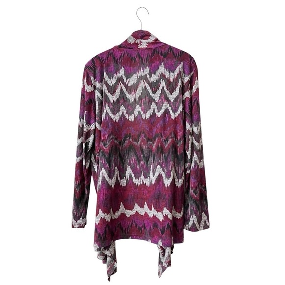 Krazy Kat Open Cardigan Sweater Women's Size XL Purple Print Long Sleeve Draped - Picture 4 of 6